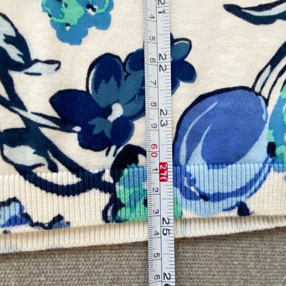 Talbots Womens Floral Knit Top Short Sleeve Preppy White Blue Green - Picture 9 of 9